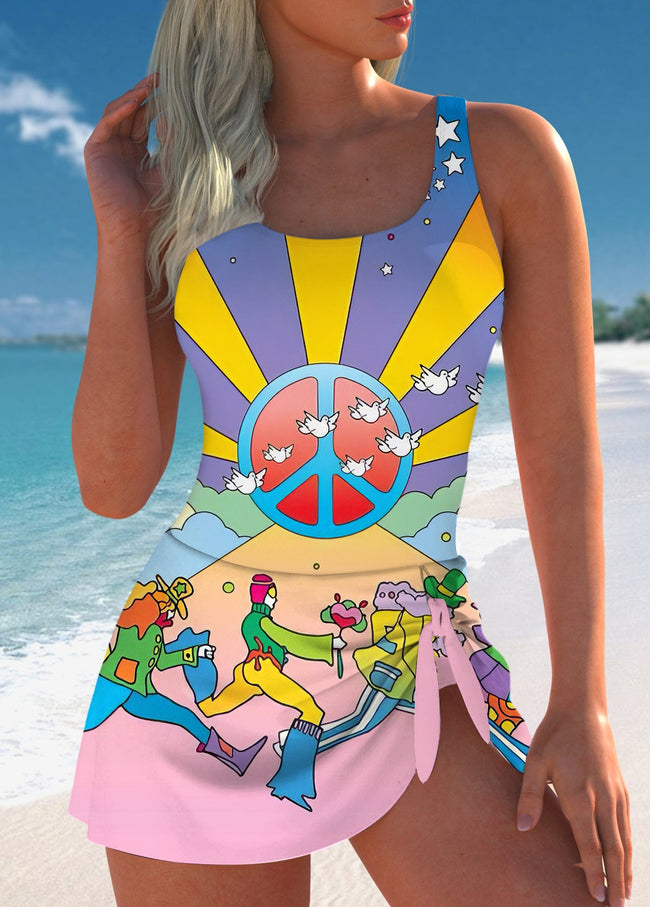Women’s Retro Hippie Print One Piece Swimdress
