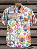 Unisex Vintage Hippie Floral  Print Casual Short Sleeves Shirt