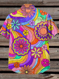Unisex Vintage Hippie Vibes Floral Pattern Print Casual Short Sleeves Shirt