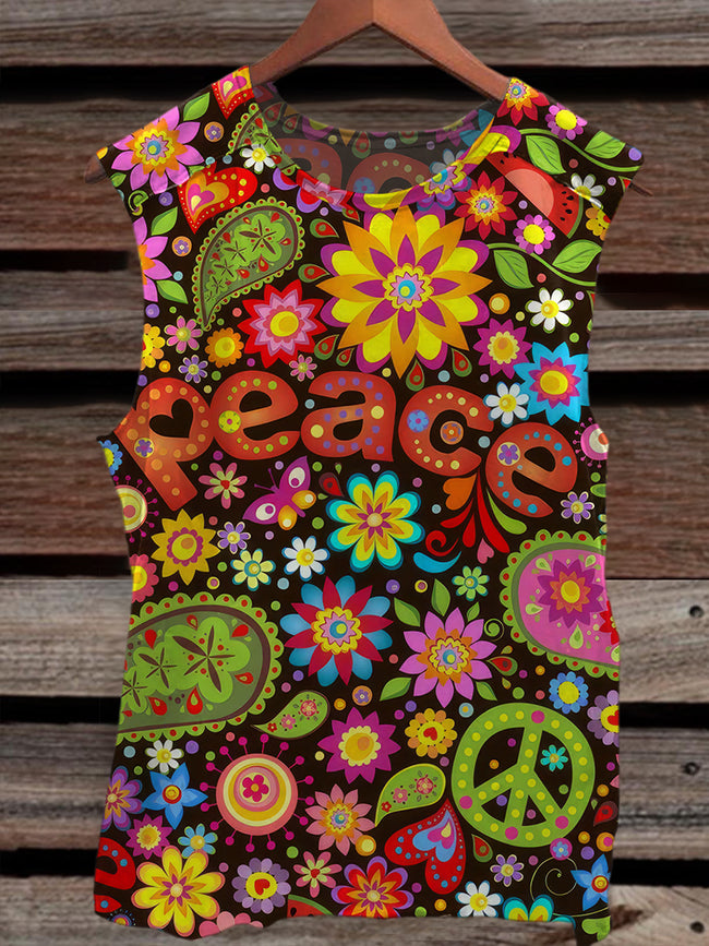 Unisex Hippies Floral Pattern Graphic Print Tank Top
