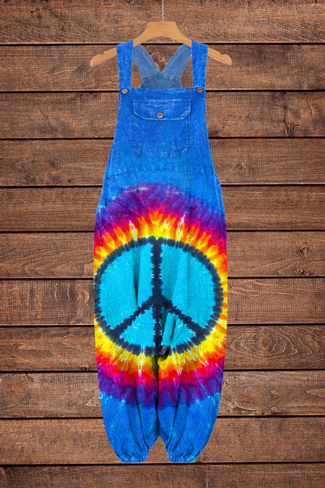Women Retro Colorful Hippie Pattern Print Sleeveless Harem Jumpsuit