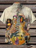 Unisex Vintage Guitar Print Casual Short Sleeves Shirt
