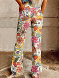Women's Vintage Hippie Flowers Print Casual Wide Leg Pants