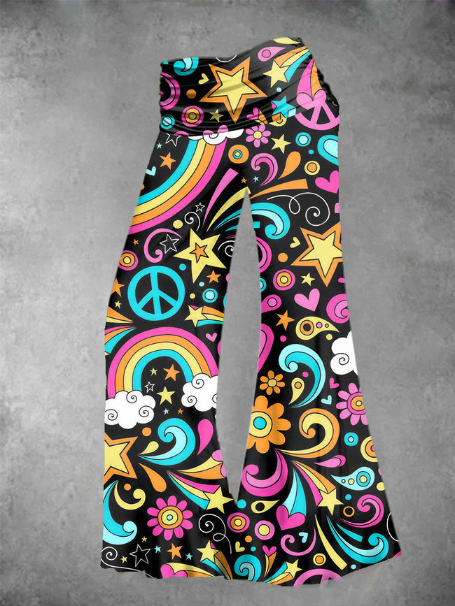 Women's Colorful Hippie Pattern Wide Leg Pants