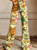 Women's Vintage Hippie Mushrooms and Flowers Print Casual Wide Leg Pants