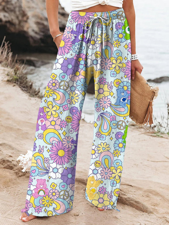 Women's Vintage Hippie Floral Art Printed Cotton And Linen Casual Pants
