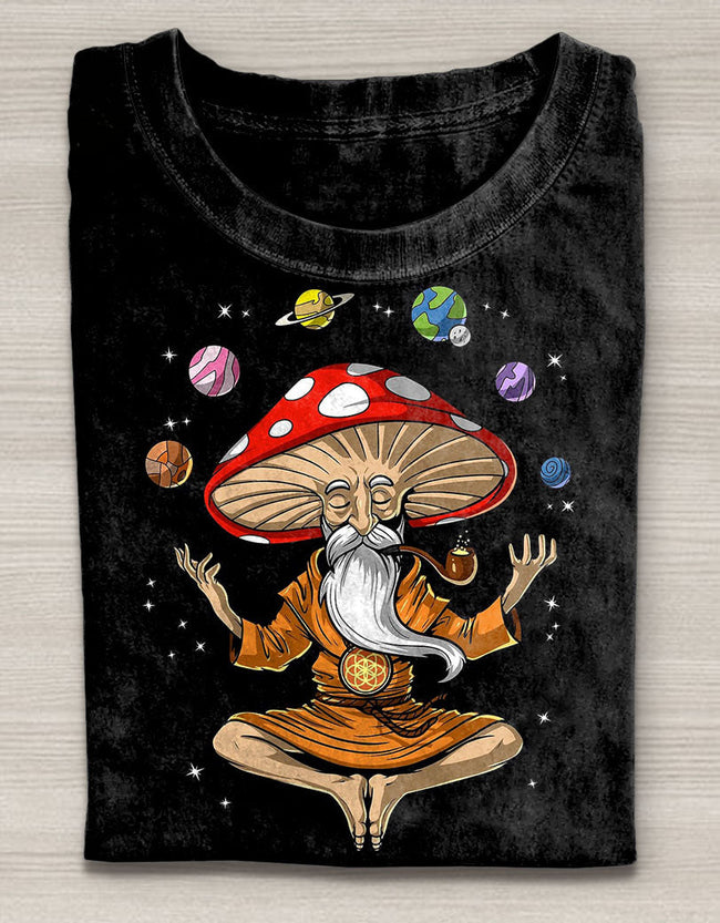 Retro Hippie Magic Mushroom Art Pattern Printed Casual Short Sleeve T-Shirt