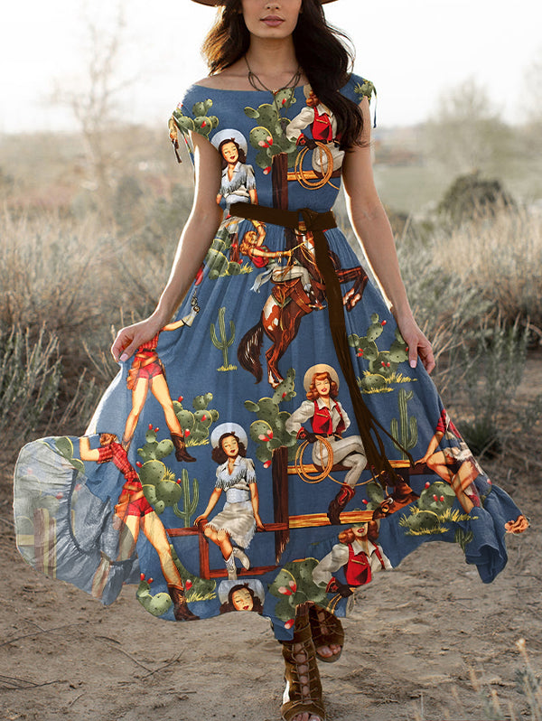 Women's Retro Western Style Print Maxi Dress