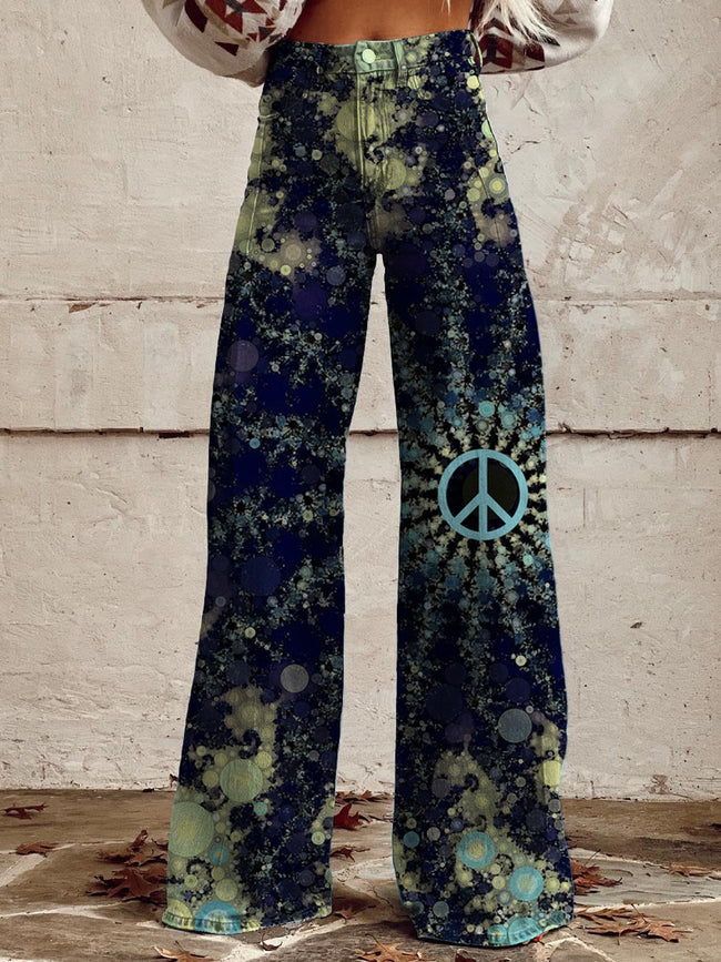 Women's Hippie Print Casual Wide Leg Pants