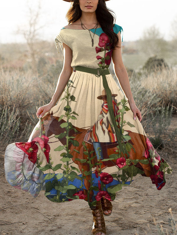 Women's Retro Western Style Print Maxi Dress