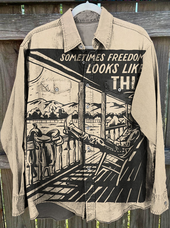 Men's Retro Cowboy Sometimes Freedom Lookds Like This Art Print Buttons Shirt