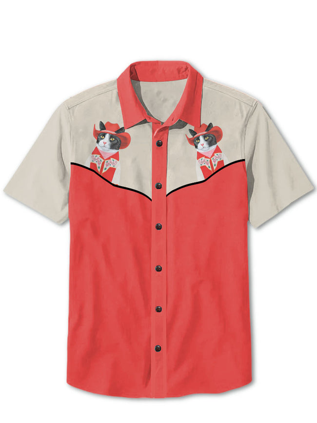 Unisex Retro Meowboy Printed Casual Shirt