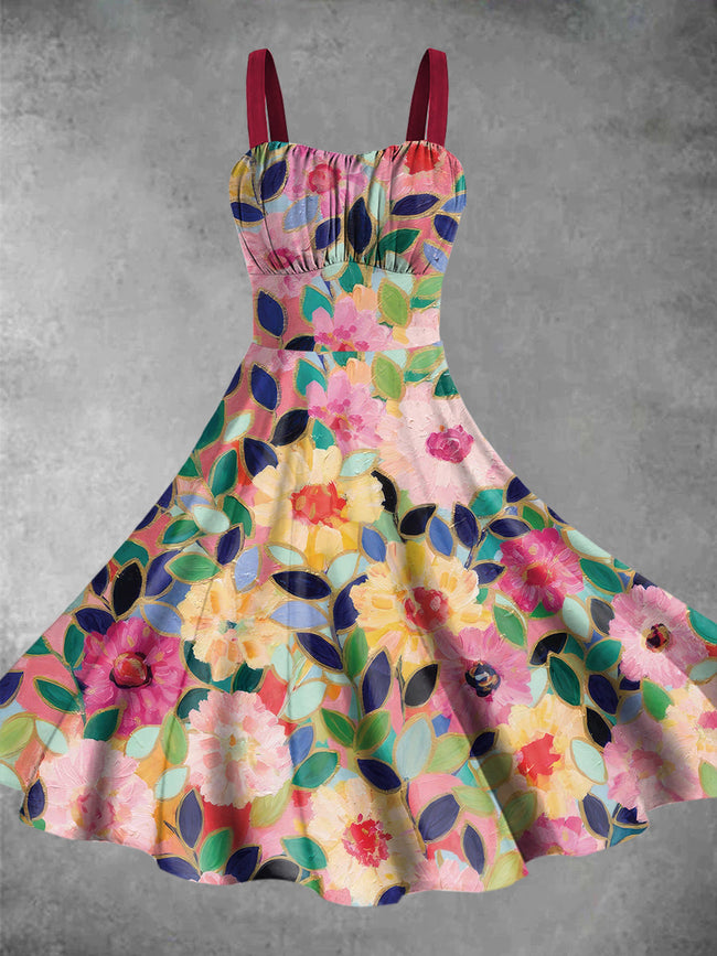 Vintage Sweet Love Print Backless Dress