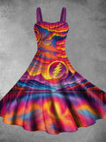 Vintage Rainbow Life Print Backless Dress