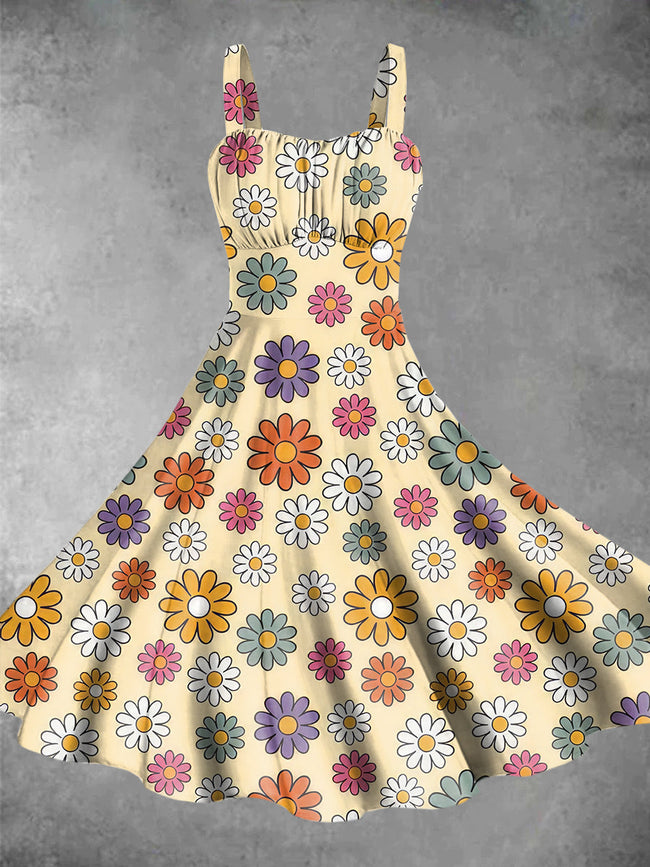 Vintage 60s Hippie Groovy Flower Print Backless Dress