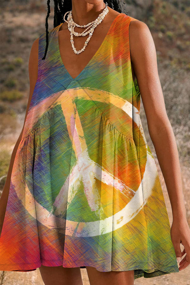 Women's Hippie Print Mini Dress Sundress