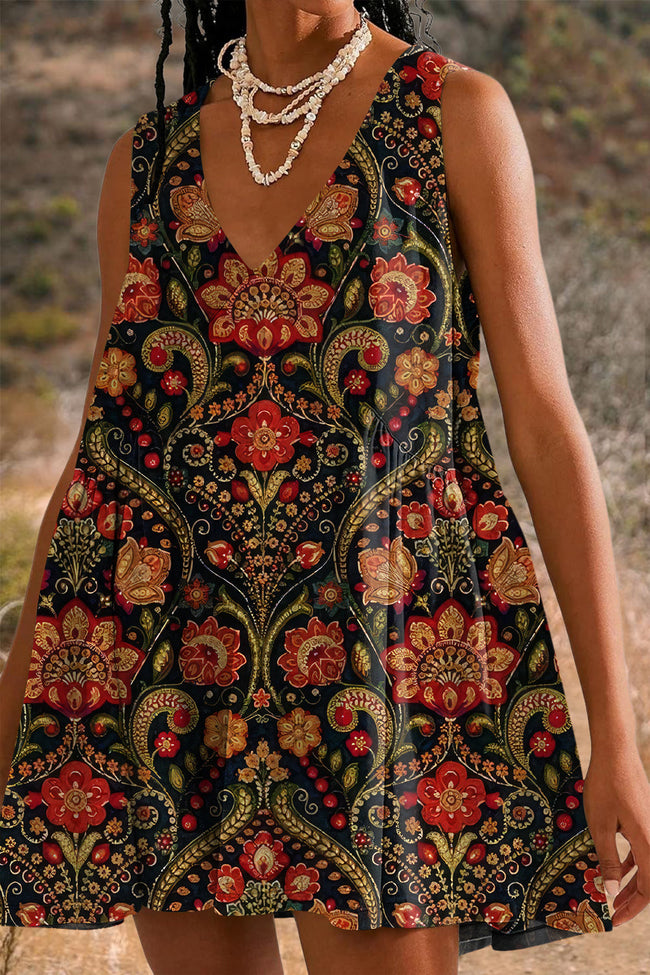 Women's Retro Design Print Mini Dress Sundress