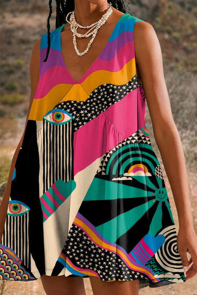 Women's Retro Abstract Print Mini Dress Sundress