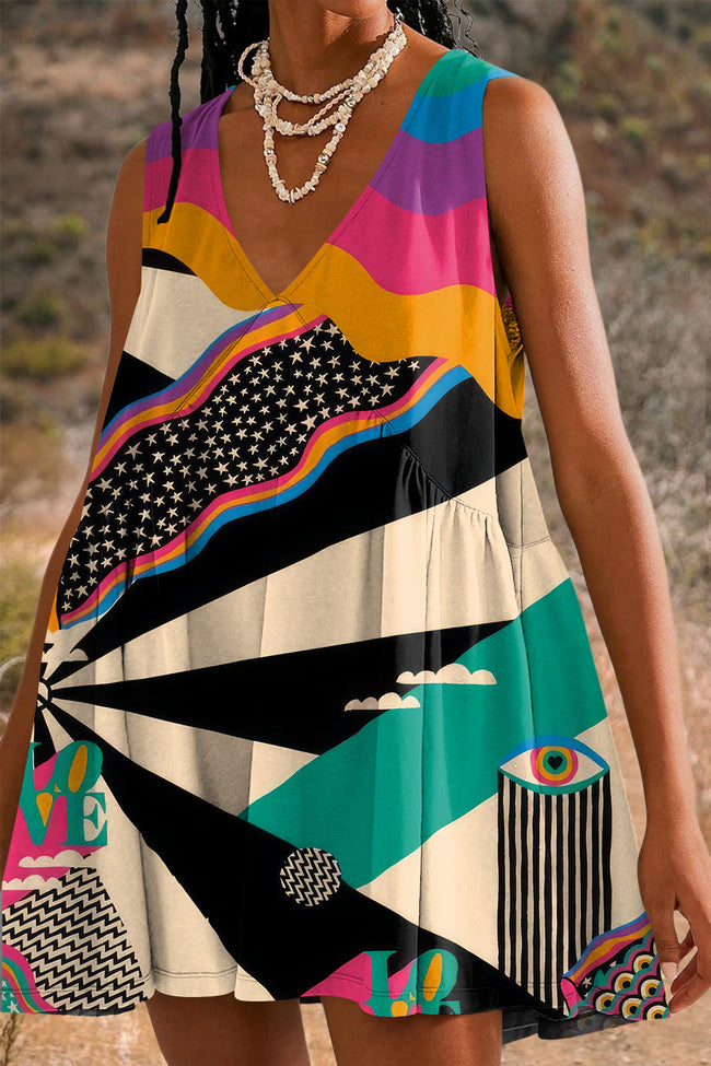 Women's Retro Abstract Print Mini Dress Sundress