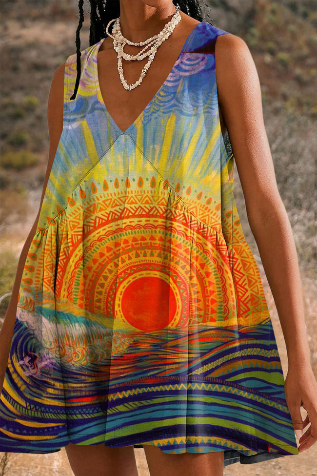 Women's Hippie SunsetPrint Mini Dress Sundress