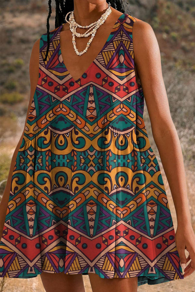 Women's Ethnic Pattern Print Mini Dress Sundress