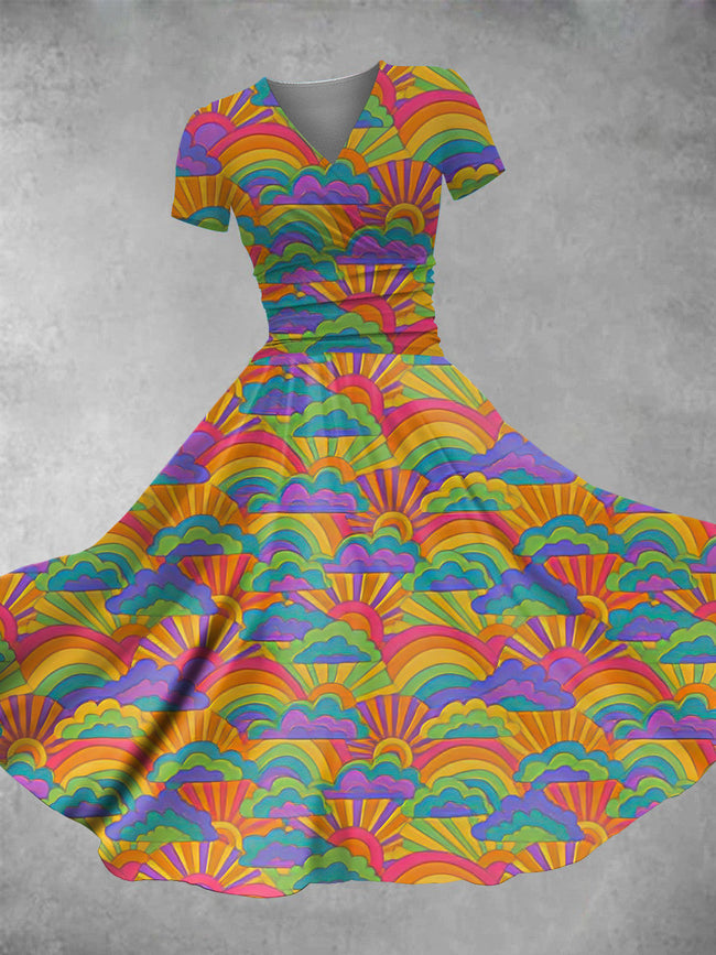 Women's Vintage Hippie Flower Print Maxi Dress