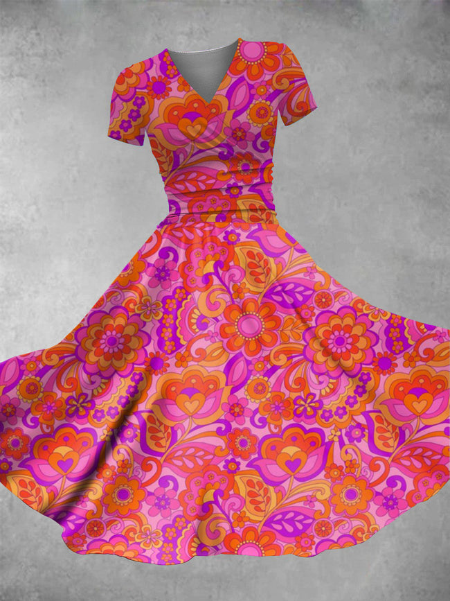 Women's Vintage Hippie Flower Print Maxi Dress