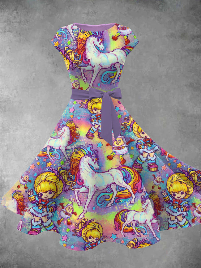 Women's Retro Rainbow Girl Midi Dress