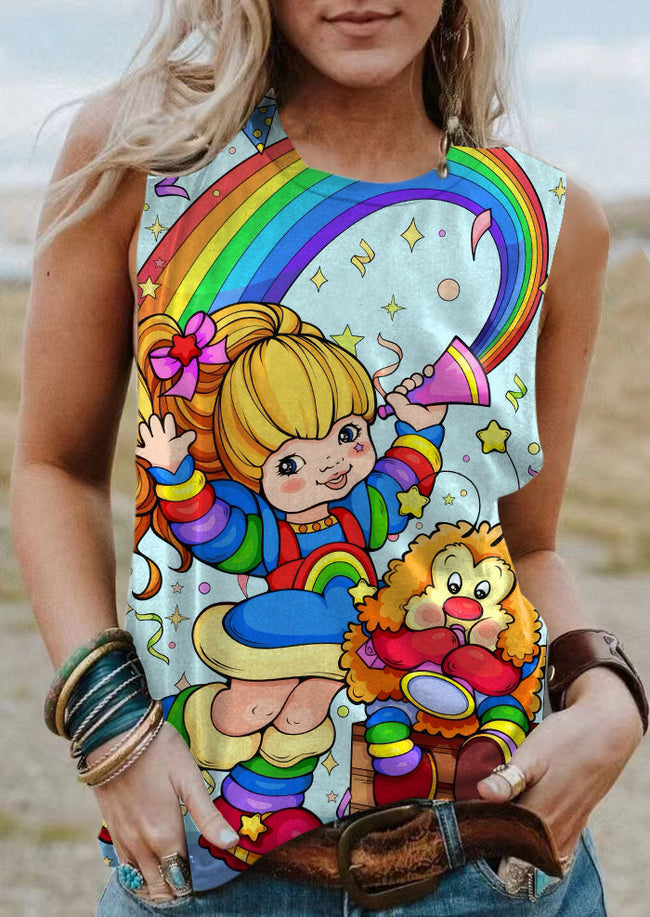 Vintage 1980s Rainbow Girl Print Tank Top