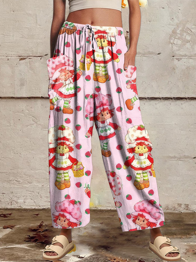 Women‘s Casual 1980s Cartoon Printed Wide Harem Leg Pants