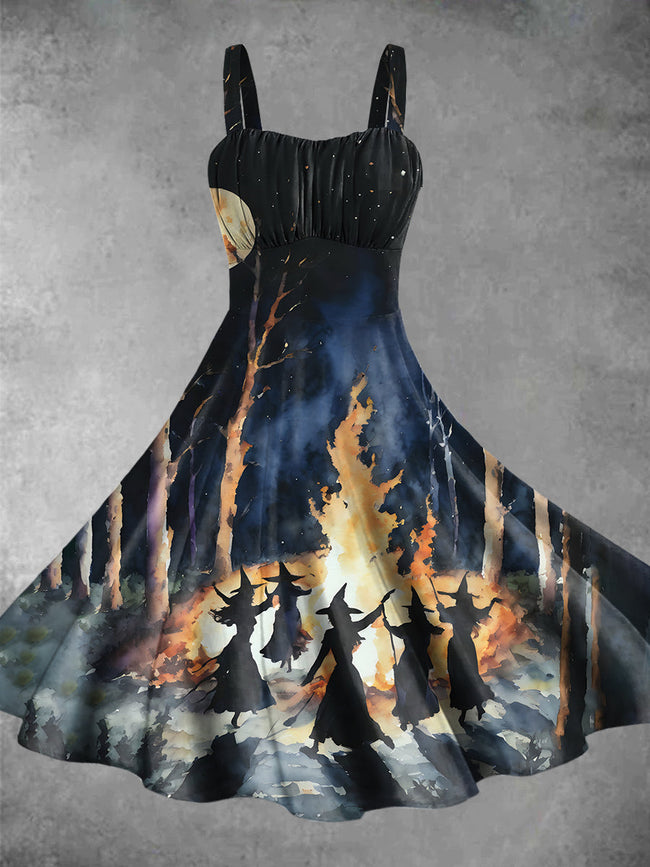 Halloween Artistic Witch  Print Backless Dress