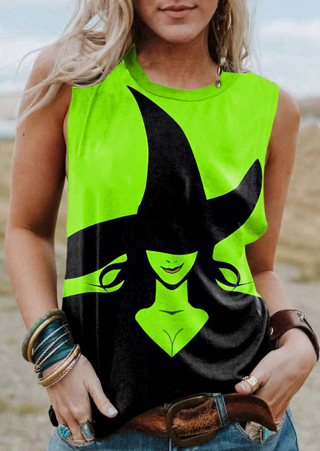 Vintage Halloween Witch Print Tank Top