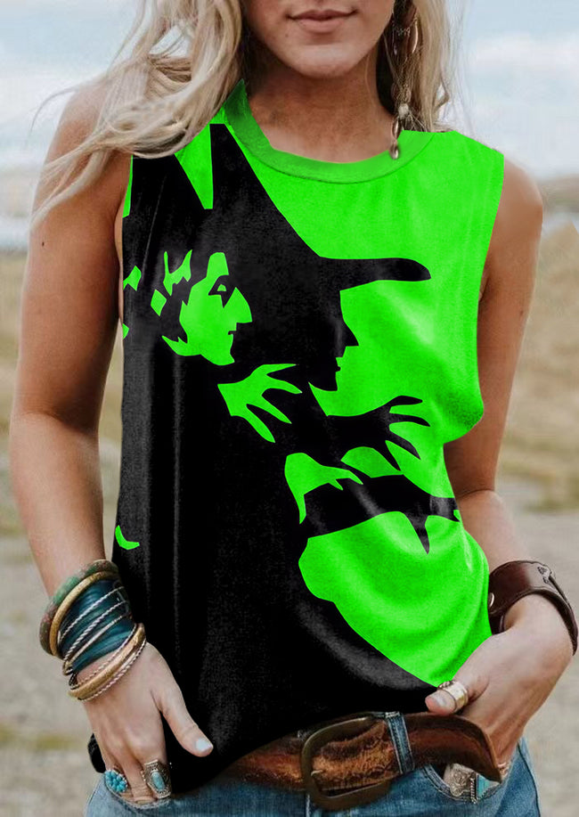 Vintage Halloween Witch Print Tank Top