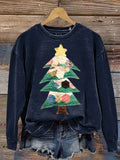 Retro Colorful Coquette Glitter Christmas Tree Print Sweatshirt