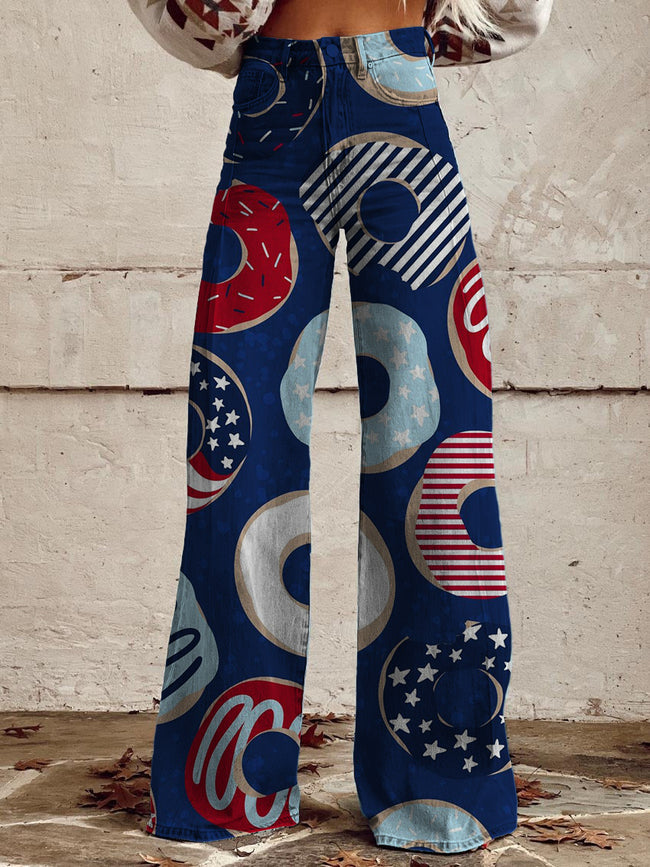 Women's Independence Day Print Casual Wide Leg Pants