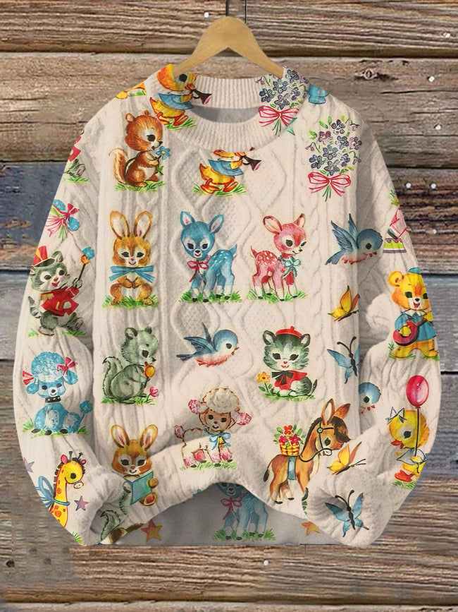 Vintage Christmas Print Pullover Sweater