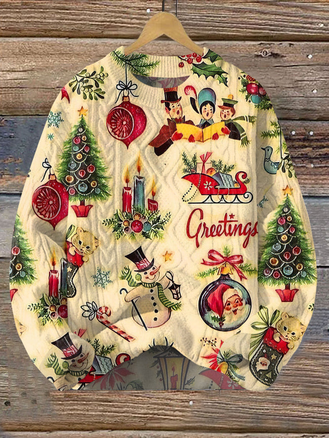 Vintage Christmas Print Pullover Sweater