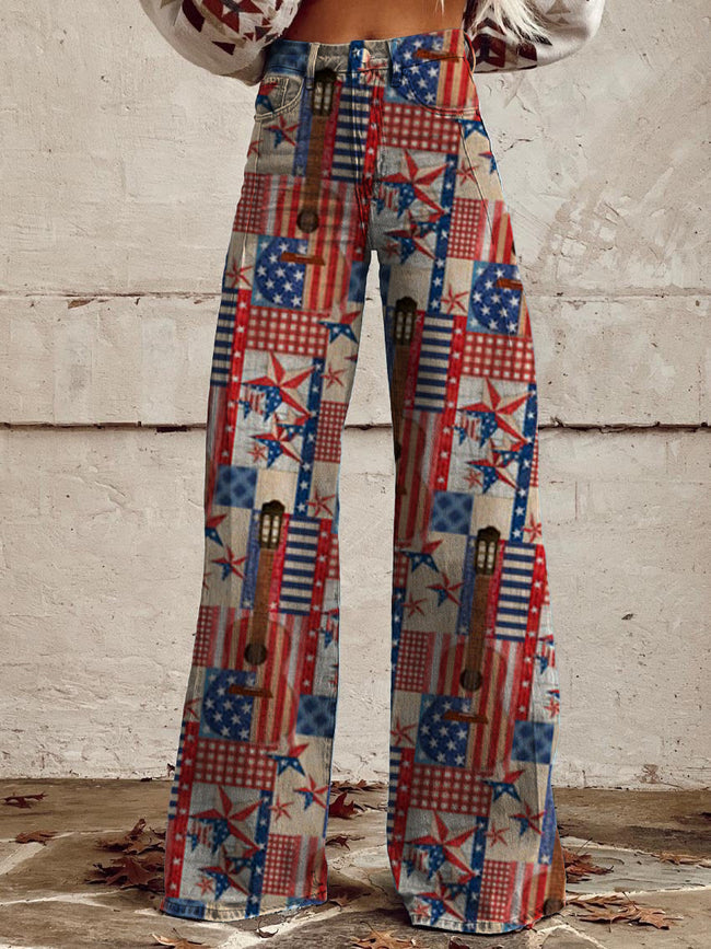 Women's Independence Day Print Casual Wide Leg Pants