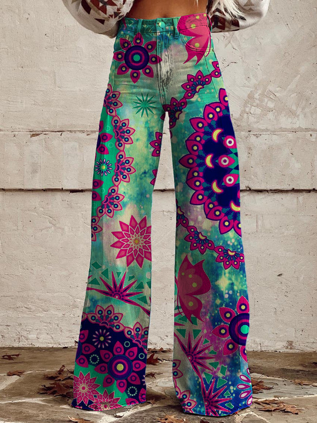 Women's Hippie Floral Print Casual Wide Leg Pants