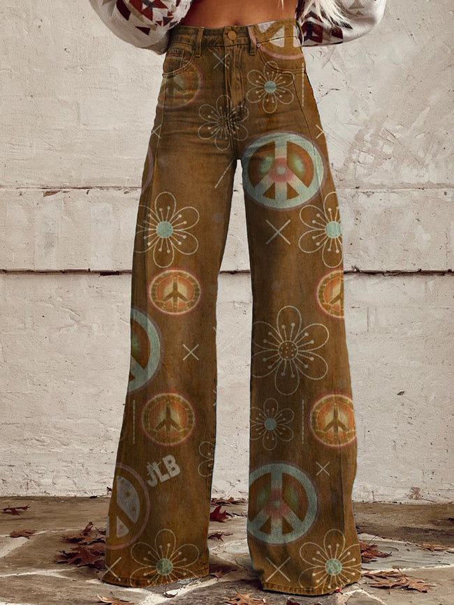 Women's Hippie Floral Print Casual Wide Leg Pants