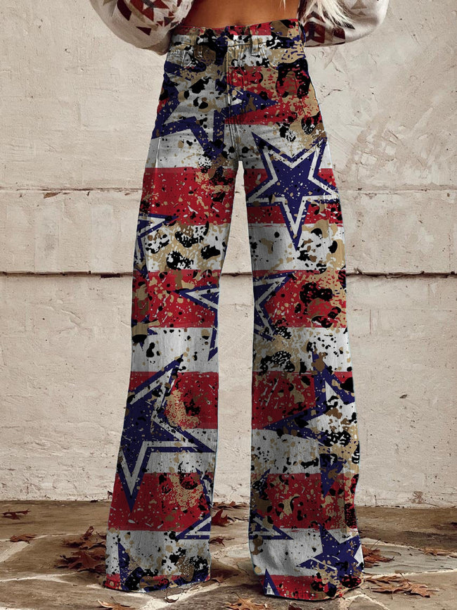 Women's Vintage Independence Day Print Casual Wide Leg Pants