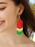 Handmade Woven Tassel Watermelon Earrings