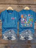 Retro Speech Therapy Teacher SLP Print T-Shirt