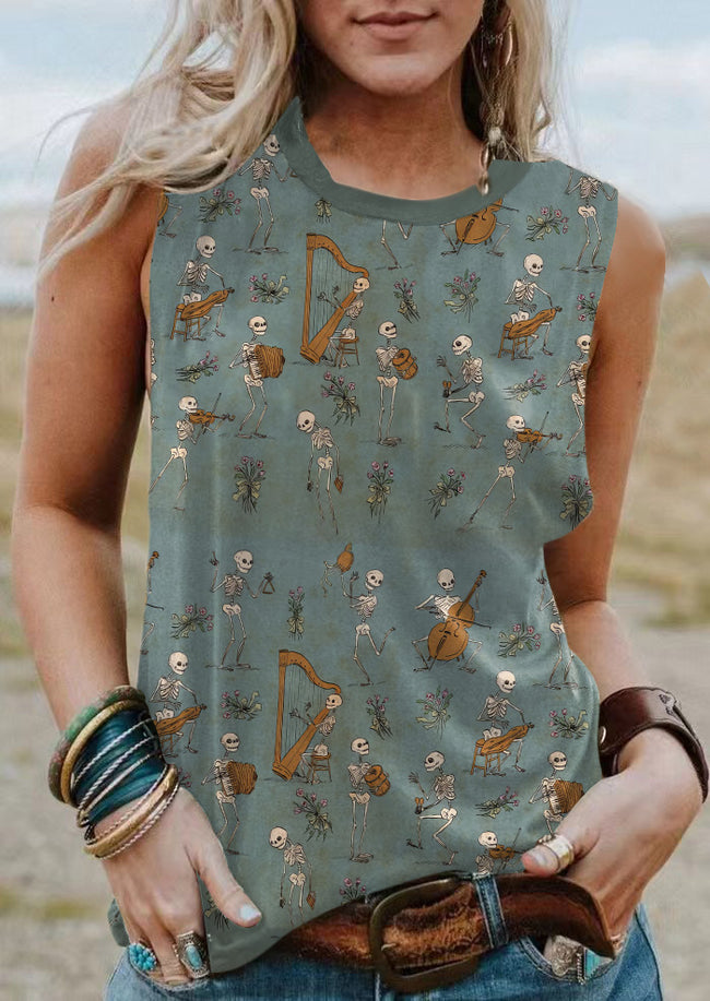 Vintage Music Skeleton Print Tank Top