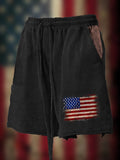 Men's Vintage Hemmed American Flag Independence Day Print Loose Shorts
