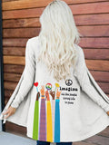 Retro Hippie Imagine All The People Living Life In Peace Print Cardigan