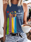 Retro Hippie Imagine All The People Living Life In Peace Print Tank Top