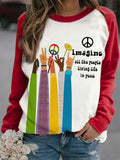 Retro Hippie Imagine All The People Living Life In Peace Print Sweatshirt