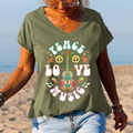 Floral Guitar Peace Love Music Printed Graphic Tees