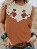 Women's Retro Western Skull Cowboy Playing Guitar Print Casual Vest